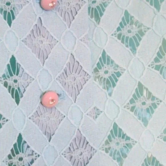 blue lace top sheer vintage shirt size large - Picture 3 of 3